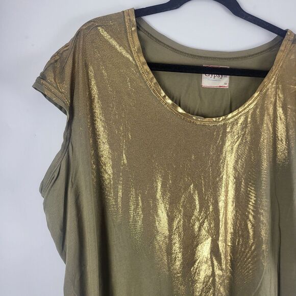 Revolve Gypsy 05 Top M Womens Gold Shimmer Cap Sleeve Pullover Top - Picture 2 of 12